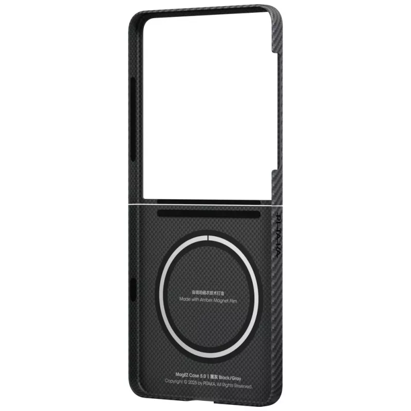 PITAKA Ultra-Slim MagSafe dėklas, skirtas Samsung Galaxy Z Flip7 - juoda/pilka aramidinio pluošto