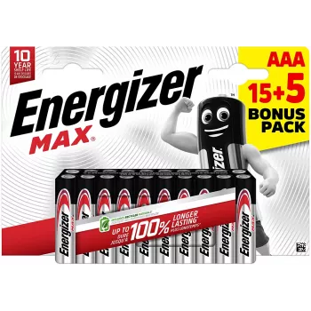 Energizer Max Micro AAA šarminės baterijos 1,5 V, 20 vnt. (E303349400)