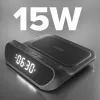 SBS TEWIRCLOCK belaidžio įkrovimo žadintuvas su Qi 10W greituoju įkrovimu, LED ekranu, USB-C įvestimi, juodos spalvos