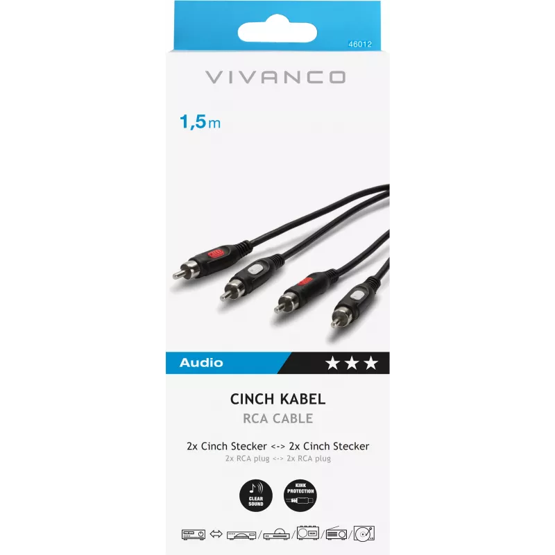 Vivanco audio laidas 2xRCA – 2xRCA 1.5 m (VVA2RCA15MMK)