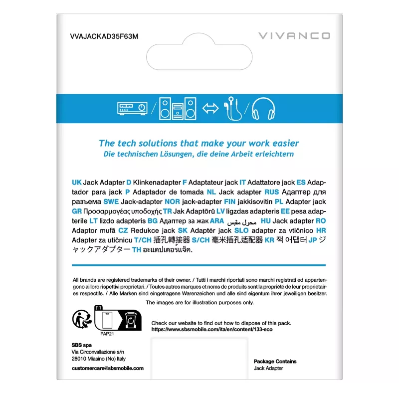 Vivanco VVAJACKAD35F63M 3,5 mm lizdo – 6,35 mm kištuko stereo adapteris