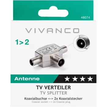 Vivanco ekranuotas 2 kanalų TV antenos skirstytuvas, koaksialinis lizdas į 2 kištukus (VVANSHILD2M1F)