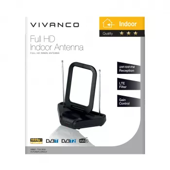 Vivanco VVTVANTLCIRCLE 28 dB stiprinimo aktyvi vidaus antena DVB-T/T2, juoda