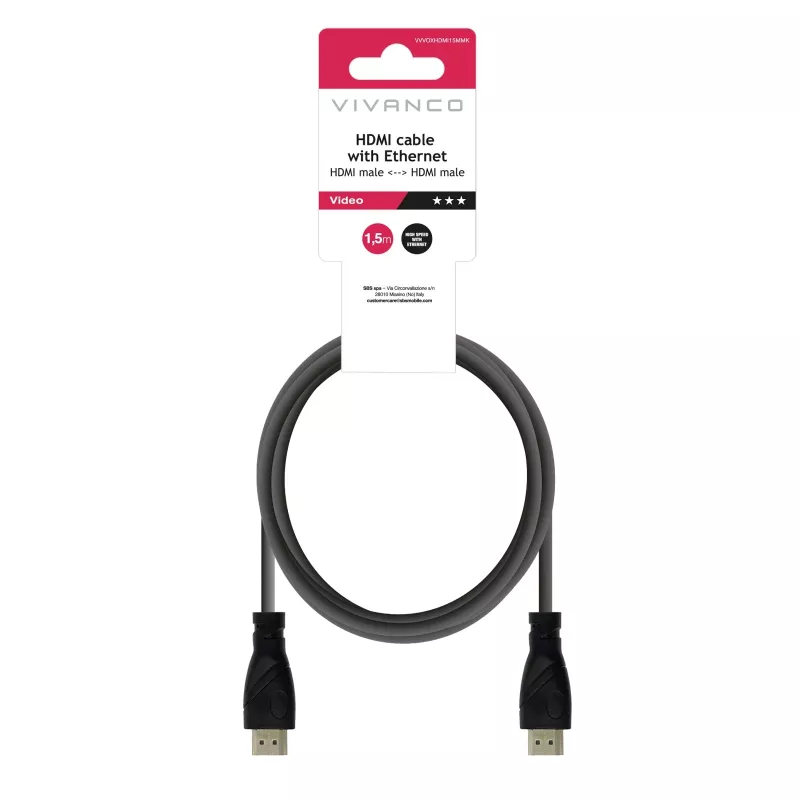 Vivanco VVVOXHDMI15MMK High Speed HDMI laidas su Ethernet 1,5 m juodas