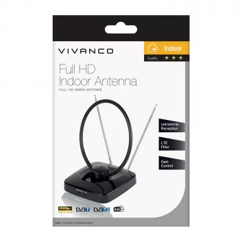 Vivanco VVTV2ANTCIRCLE vidaus antena DVB-T/T2, DAB/DAB+ ir FM radijui, juoda