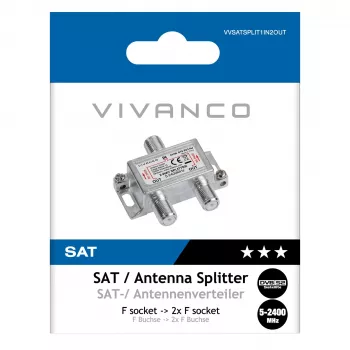 Vivanco VVSATSPLIT1IN2OUT palydovinis skirstytuvas 1 įėjimas 2 išėjimai 5-2400 MHz F jungtimi