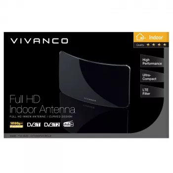 Vivanco VVTVANTMCIRCLE Vidinė DVB-T/T2 antena su 28 dB stiprinimu, LTE/4G/5G filtru, DAB/DAB+ palaikymu, juoda