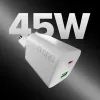 STEP BY STEP SBS 45W USB-C + USB-A sieninis įkroviklis baltas su 1,5 m USB-C kabeliu