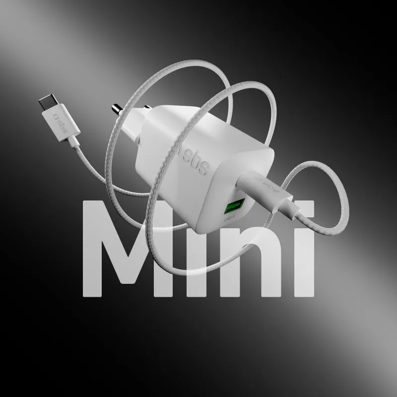 STEP BY STEP SBS 45W USB-C + USB-A sieninis įkroviklis baltas su 1,5 m USB-C kabeliu