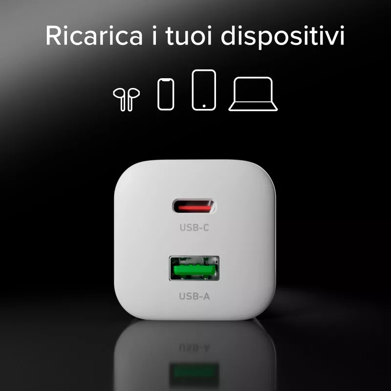STEP BY STEP SBS 45W USB-C + USB-A sieninis įkroviklis baltas su 1,5 m USB-C kabeliu