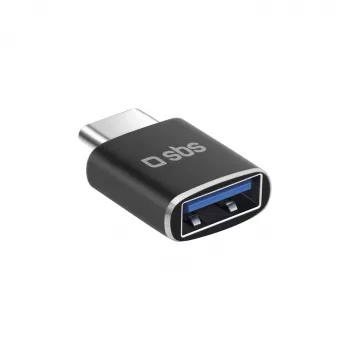 SBS USB-C į USB-A adapteris, USB 3.0, 5Gbps, OTG, 3A įkrovimas, aliuminis, juodas