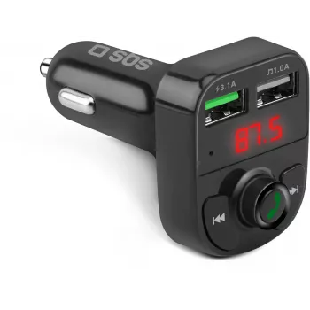 SBS TECARFM2USB Bluetooth FM siųstuvas su laisvų rankų įranga ir dvigubu USB įkrovimu