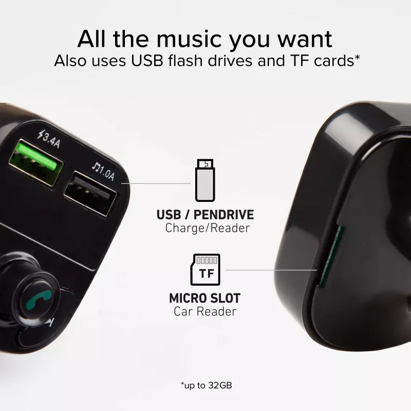 SBS TECARFM2USB Bluetooth FM siųstuvas su laisvų rankų įranga ir dvigubu USB įkrovimu
