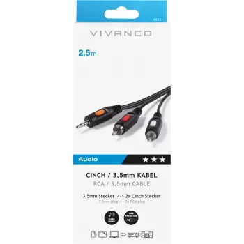 Garso laidas 3.5 mm – 2xRCA Vivanco 2.5 m (VVAJACK2RCA25MMK)