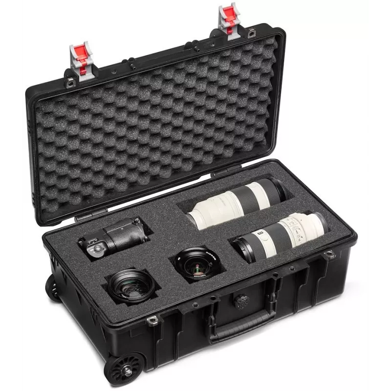 Manfrotto Pro Light Reloader Tough H-55 kietas fotoįrangos dėklas, IP67 atsparus vandeniui ir dulkėms, TSA spyna, rankinio bagažo dydžio, juodas