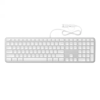 Satechi Slim LX3 laidinė apšviesta klaviatūra su skaičių bloku, USB-C/USB-A, Mac/Windows režimo jungiklis, sidabrinė