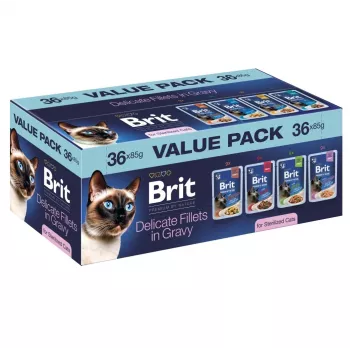 Brit Delicate Fillets padaže sterilizuotoms katėms – 36 x 85 g pakeliai