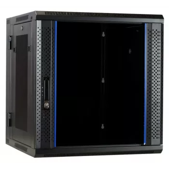 DSIT DS6612ZP-DOUBLE 6U reversibilus sieninis serverio kabinetas su grūdinto stiklo durimis ir perforuotais šoniniais skydais, 600x450x370 mm, juodas