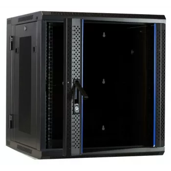 DSIT DS6612ZP-DOUBLE 6U reversibilus sieninis serverio kabinetas su grūdinto stiklo durimis ir perforuotais šoniniais skydais, 600x450x370 mm, juodas