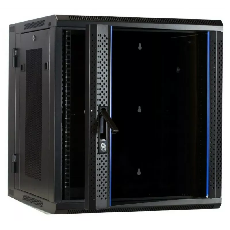 DSIT DS6612ZP-DOUBLE 6U reversibilus sieninis serverio kabinetas su grūdinto stiklo durimis ir perforuotais šoniniais skydais, 600x450x370 mm, juodas