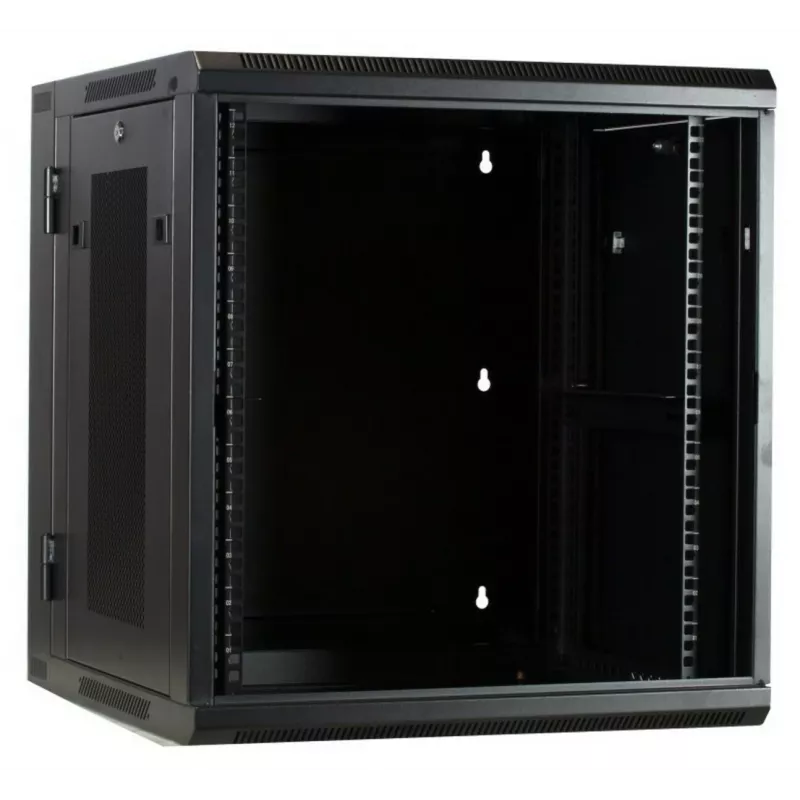 DSIT DS6612ZP-DOUBLE 6U reversibilus sieninis serverio kabinetas su grūdinto stiklo durimis ir perforuotais šoniniais skydais, 600x450x370 mm, juodas