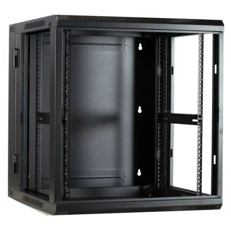 DSIT DS6612ZP-DOUBLE 6U reversibilus sieninis serverio kabinetas su grūdinto stiklo durimis ir perforuotais šoniniais skydais, 600x450x370 mm, juodas