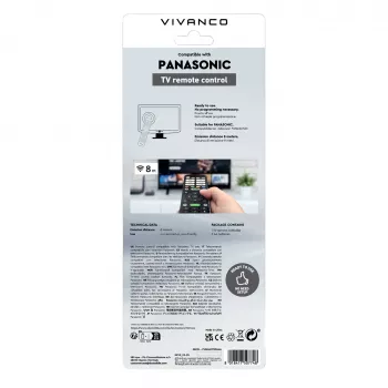Vivanco VVREMOTEPANA universali nuotolinio valdymo pultas Panasonic televizoriams – iš anksto užprogramuotas, IR, juodos spalvos