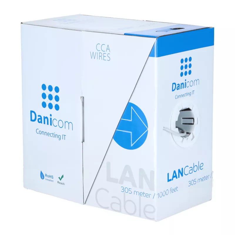 DSIT CAT6 U/UTP tinklo kabelis 24/7 lankstus 305m pilkas CCA