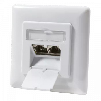 DSIT Flush-Mount Cat. 6a Class EA ekranuotas tinklo sieninis lizdas, 2 x RJ45, baltas