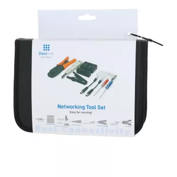 DSIT DC-TOOLSET-PRO profesionalus tinklo įrankių rinkinys su presavimo replėmis, testeriu, punch down įrankiu, replėmis, atsuktuvais, jungtimis ir užtrauktuku uždaru dėklu