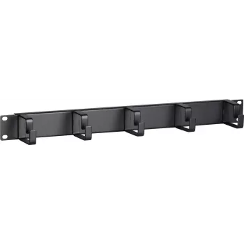 DSIT DS-1904 19 inch 1U stovo kabelių tvarkymo skydelis su 5 metaliniais kabliukais, juodas