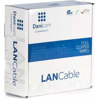 DSIT Danicom CAT5e UTP tinklo kabelis 50m, vientisas laidininkas, LSZH Dca, mėlynas, 100% varis