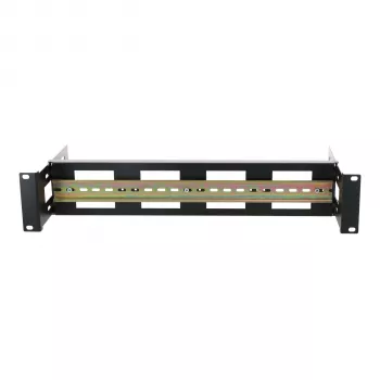 DSIT 2U DIN Rail Mount 19 colių stelažams, reguliuojamas gylis 100-200 mm, TS35, juodos spalvos