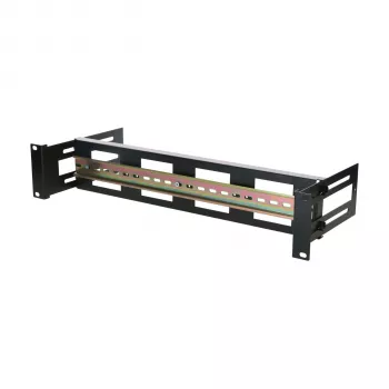 DSIT 2U DIN Rail Mount 19 colių stelažams, reguliuojamas gylis 100-200 mm, TS35, juodos spalvos
