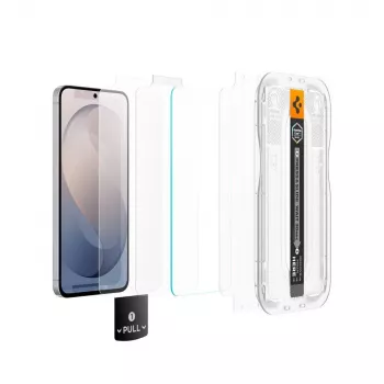 Spigen Glas.tR EZ Fit Pro AC 2 vnt. grūdinto stiklo ekrano apsauga Samsung Galaxy S26 FE - skaidri, 9H kietumas, automatinio lygiavimo padėklas