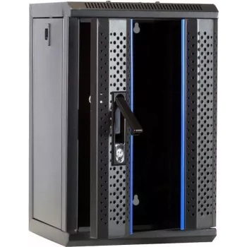 DSIT 9U 10 colių sieninis serverio stovas su stiklinėmis durimis, 312x310x486 mm, juodas