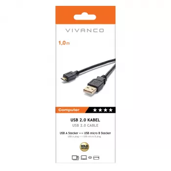 Vivanco VVITUSBAMICB10MK USB 2.0 Type-A į Micro-B laidas, 1 m, juodas