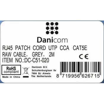 DSIT CAT 5e U/UTP tinklo kabelis, 2 m, pilkas, CCA