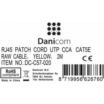 DSIT CAT 5e U/UTP tinklo jungiamasis laidas, RJ45 kištukas-kištukas, 2 m, geltonas, CCA, 100 MHz