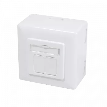 DSIT DC-Wall-Out-STP6A-W paviršinio montavimo Cat. 6a ekranuotas dvigubas RJ45 tinklo lizdas, baltas