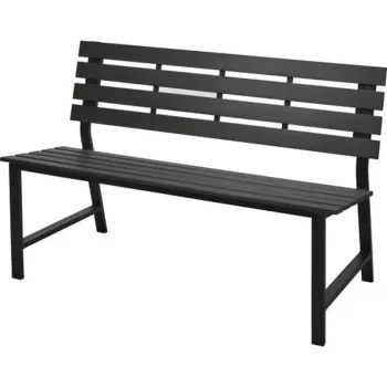 Plieninis sodo suolas 115x55x85 cm, juodas, milteliniu būdu dažytas, lauko suolas su atlošu ir porankiais, 2 vietų, 240 kg talpa