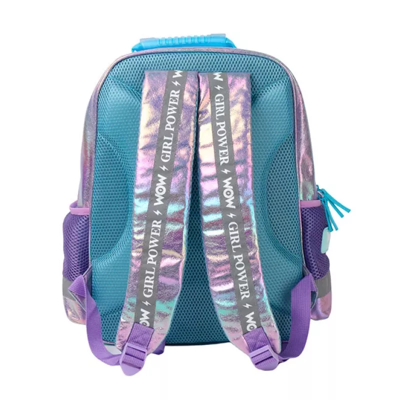 KIDS Wow Holo holografinė mokyklinė kuprinė 14L A4 mergaitėms, vaivorykštinė