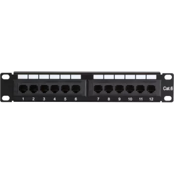 DSIT DS-10Patch6-12UTP 10 colių 12 prievadų UTP CAT6 skydelis, 1U montavimui į stelažą, juodos spalvos