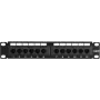 DSIT DS-10Patch6-12UTP 10 colių 12 prievadų UTP CAT6 skydelis, 1U montavimui į stelažą, juodos spalvos