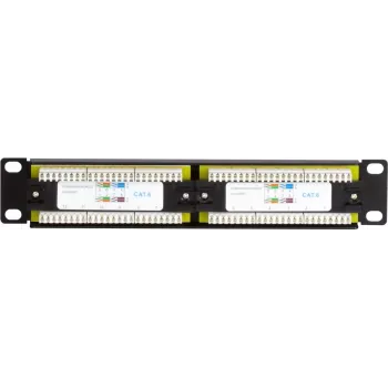 DSIT DS-10Patch6-12UTP 10 colių 12 prievadų UTP CAT6 skydelis, 1U montavimui į stelažą, juodos spalvos