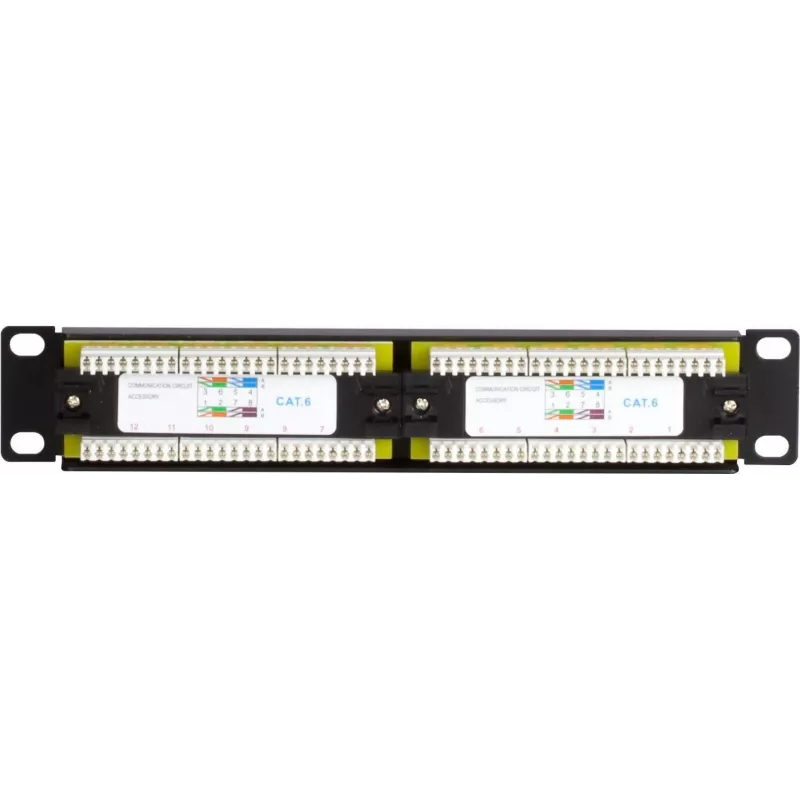 DSIT DS-10Patch6-12UTP 10 colių 12 prievadų UTP CAT6 skydelis, 1U montavimui į stelažą, juodos spalvos