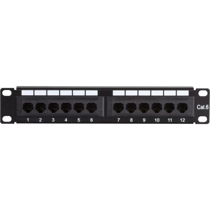 DSIT DS-10Patch6-12UTP 10 colių 12 prievadų UTP CAT6 skydelis, 1U montavimui į stelažą, juodos spalvos