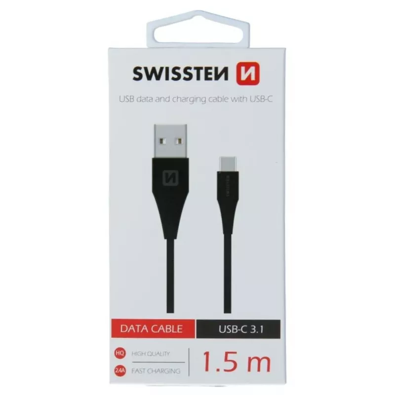 Swissten USB-A į USB-C 3.1 Gen 1 laidas 1,5 m juodas