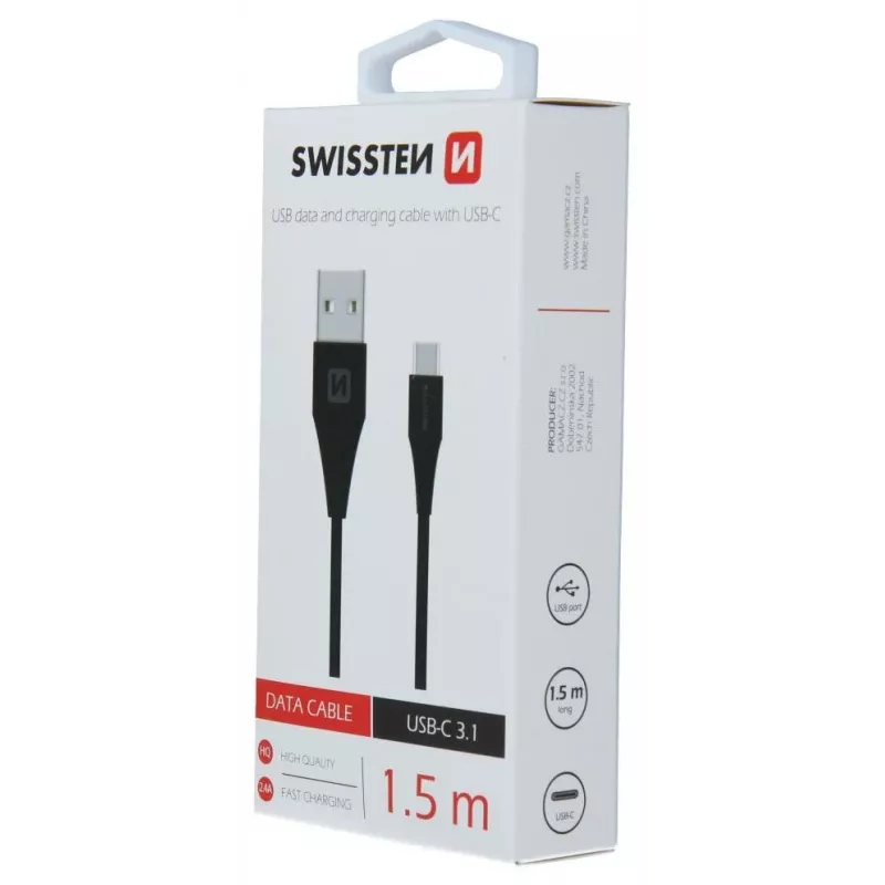 Swissten USB-A į USB-C 3.1 Gen 1 laidas 1,5 m juodas