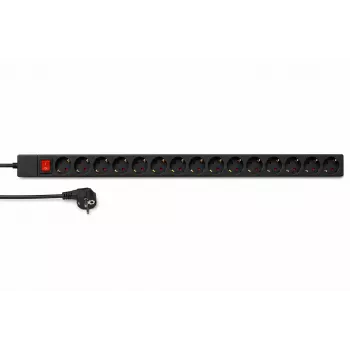 DSIT DS-15PDU 15 lizdų vertikalus stovo maitinimo skirstytuvas, 230V 16A, Schuko lizdai, 2m laidas, juodos spalvos